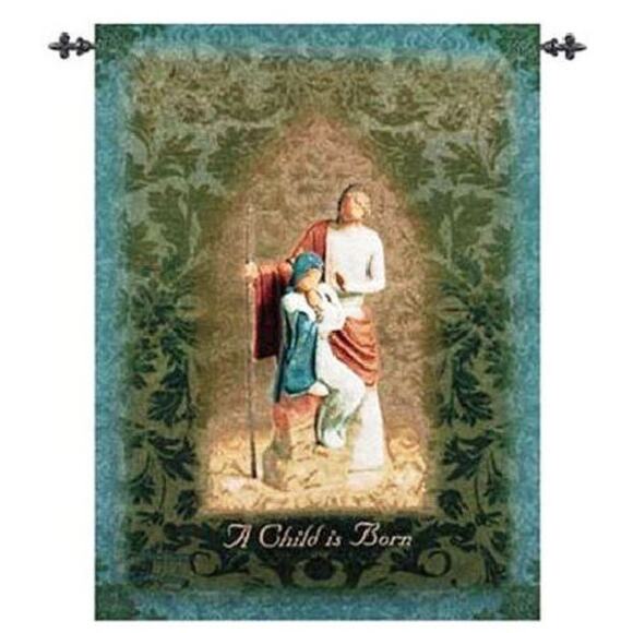 Christmas Story Nativity A Child is Born Willow Tree Tapestry Wall Hanging Rods - Picture 1 of 3